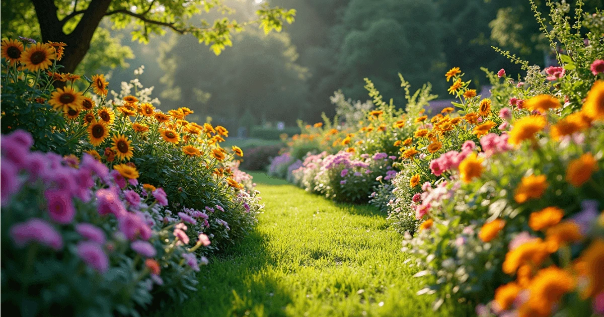 Vibrant seasonal blooms in a sunny home garden.