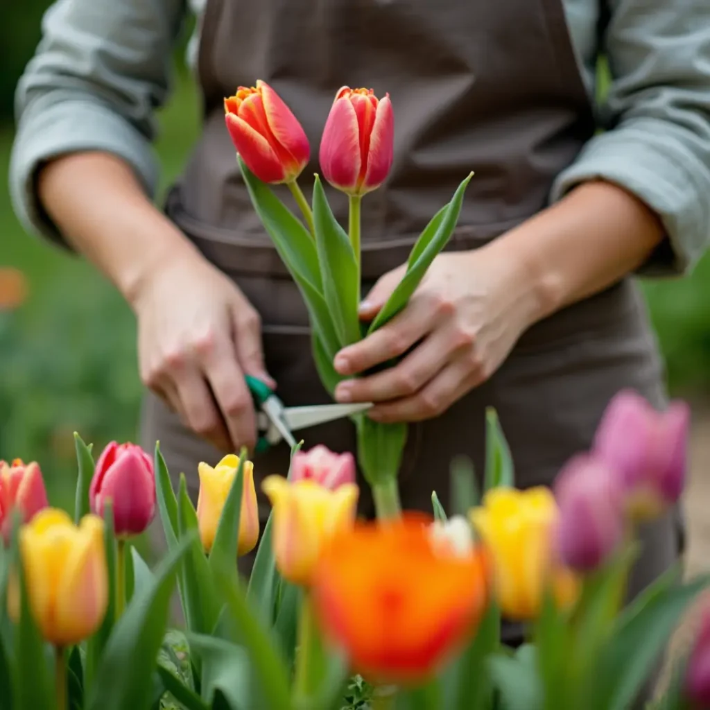 A vibrant garden filled with fast-growing flowering bulbs in full bloom, showcasing colorful tulips, daffodils, and hyacinths.