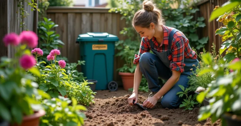 Compost in home garden using natural kitchen and yard waste