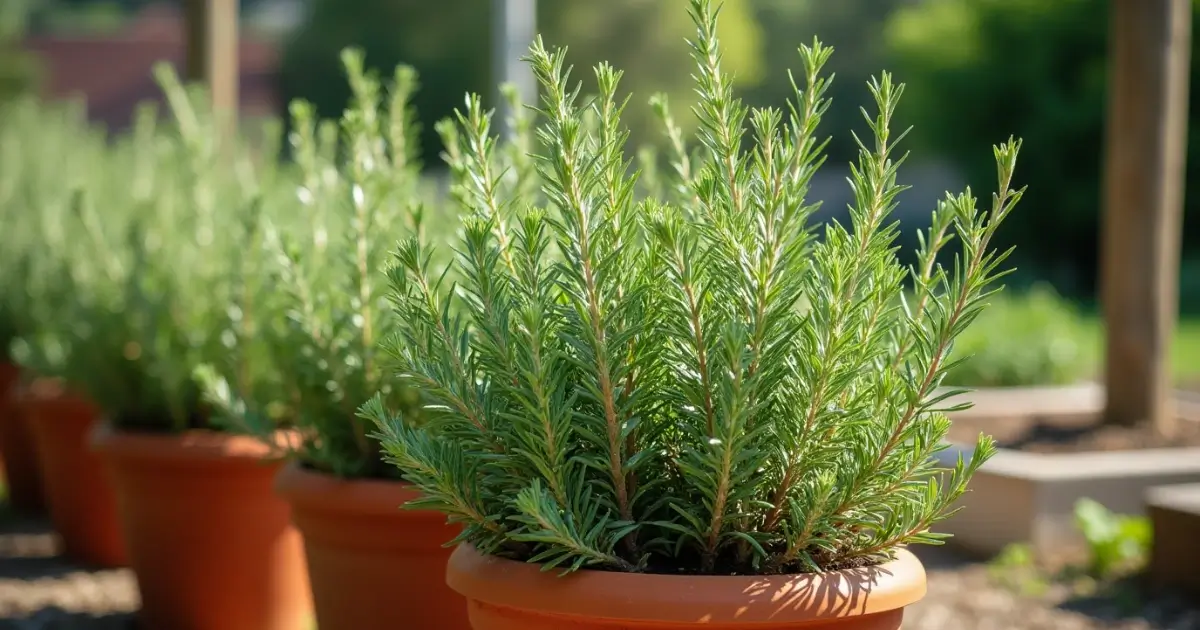 Grow rosemary plants in containers on a sunny patio