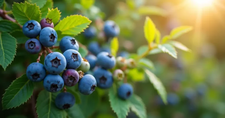 Blueberries: A healthy blueberry bush full of ripe berries, thriving in a well-maintained garden.