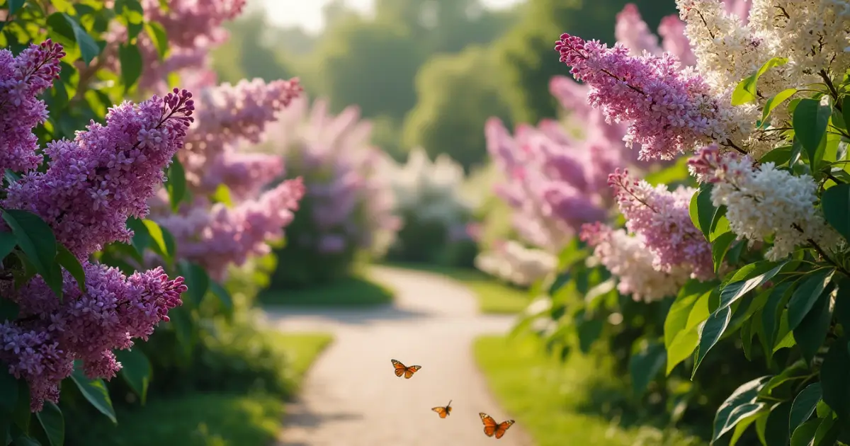 A beautiful lilac bush in full bloom, displaying vibrant purple flowers in a lush green garden.
